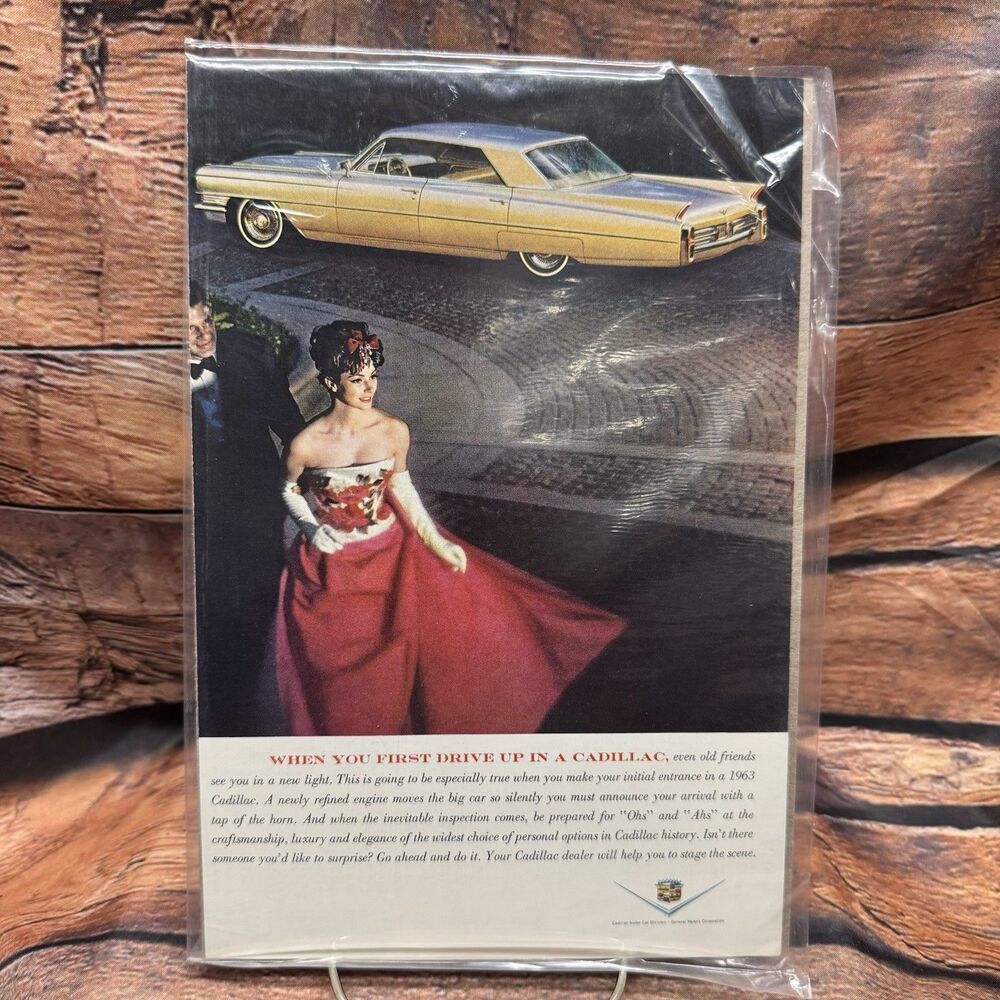 Vintage 1963 Cadillac Print Ad "When You First Drive Up" Classic Car Auto Dress